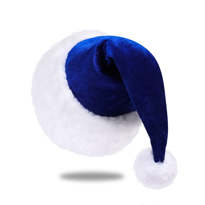 Eoocan Santa Hat  Santa Hat for Adults  Unisex Velvet Comfort Blue Christmas Hat Hats Extra Thicken Classic Plush for Christmas New Year Festive Holiday Party Supplies - Image 1